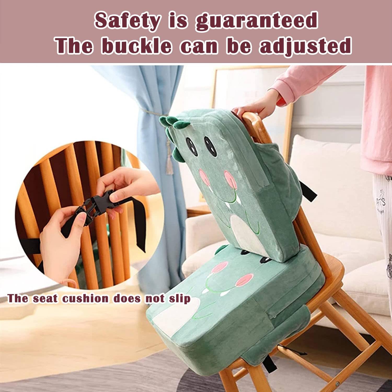 Toddler Booster Seat for Dining Double Straps Washable Portable Thick Chair Increasing Cushion for Baby Kids (Watermelon red-10cm)