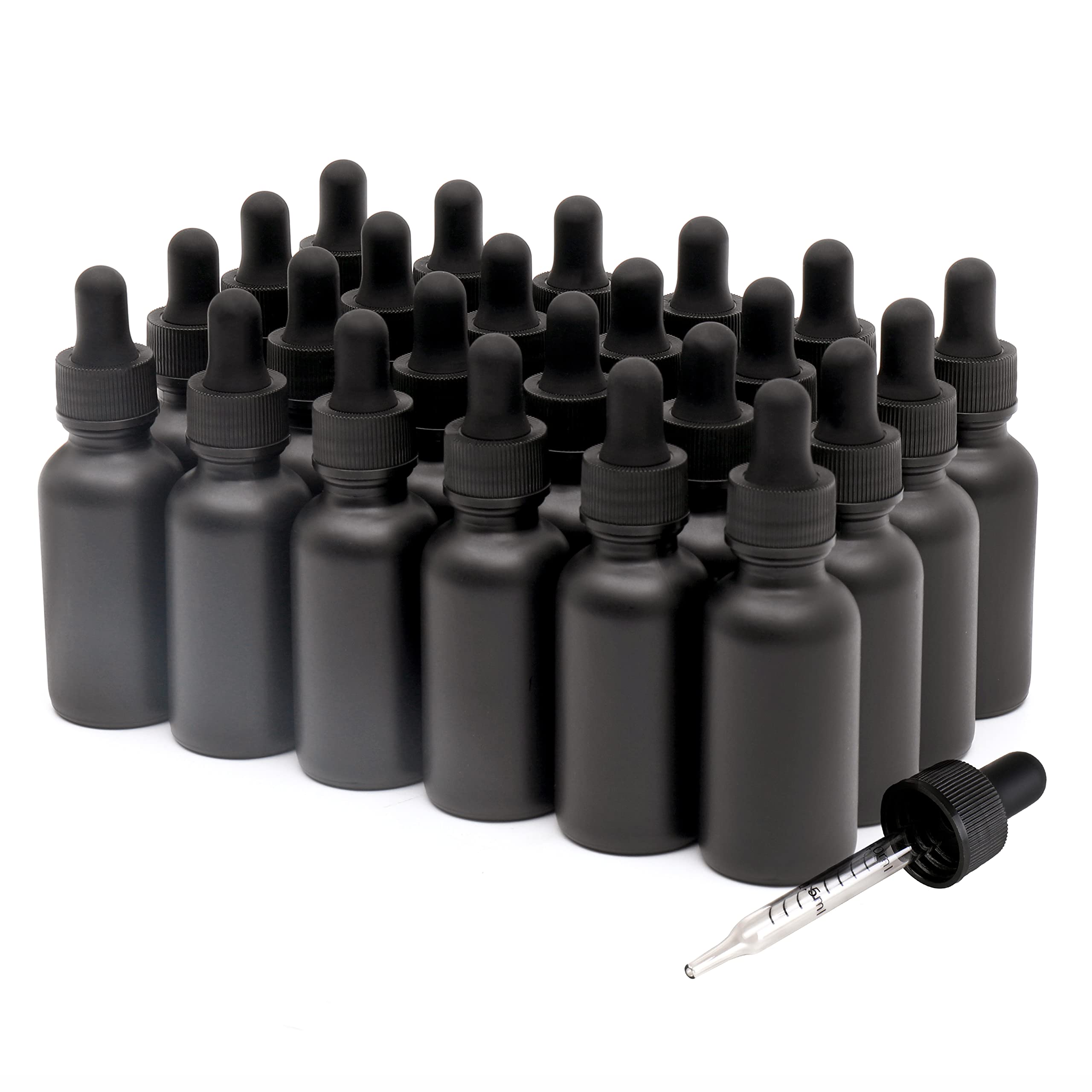 NOOEEISS 24 Pack,1oz Glass Dropper Bottle, Frosted Black Tincture Bottles with Dropper,Pretty Finish for All Kinds of Liquids,Oil Bottles for Hair- Stronger Suction ideal for Leakproof Travel