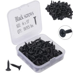 #6 x 5/8" wood screws 100pcs black flat phillips screws self tapping wood screws carbon steel assorted drywall screws for wood, cabinet, furniture