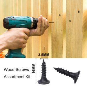 #6 X 5/8" Wood Screws 100pcs Black Flat Phillips Screws Self Tapping Wood Screws Carbon Steel Assorted Drywall Screws for Wood, Cabinet, Furniture