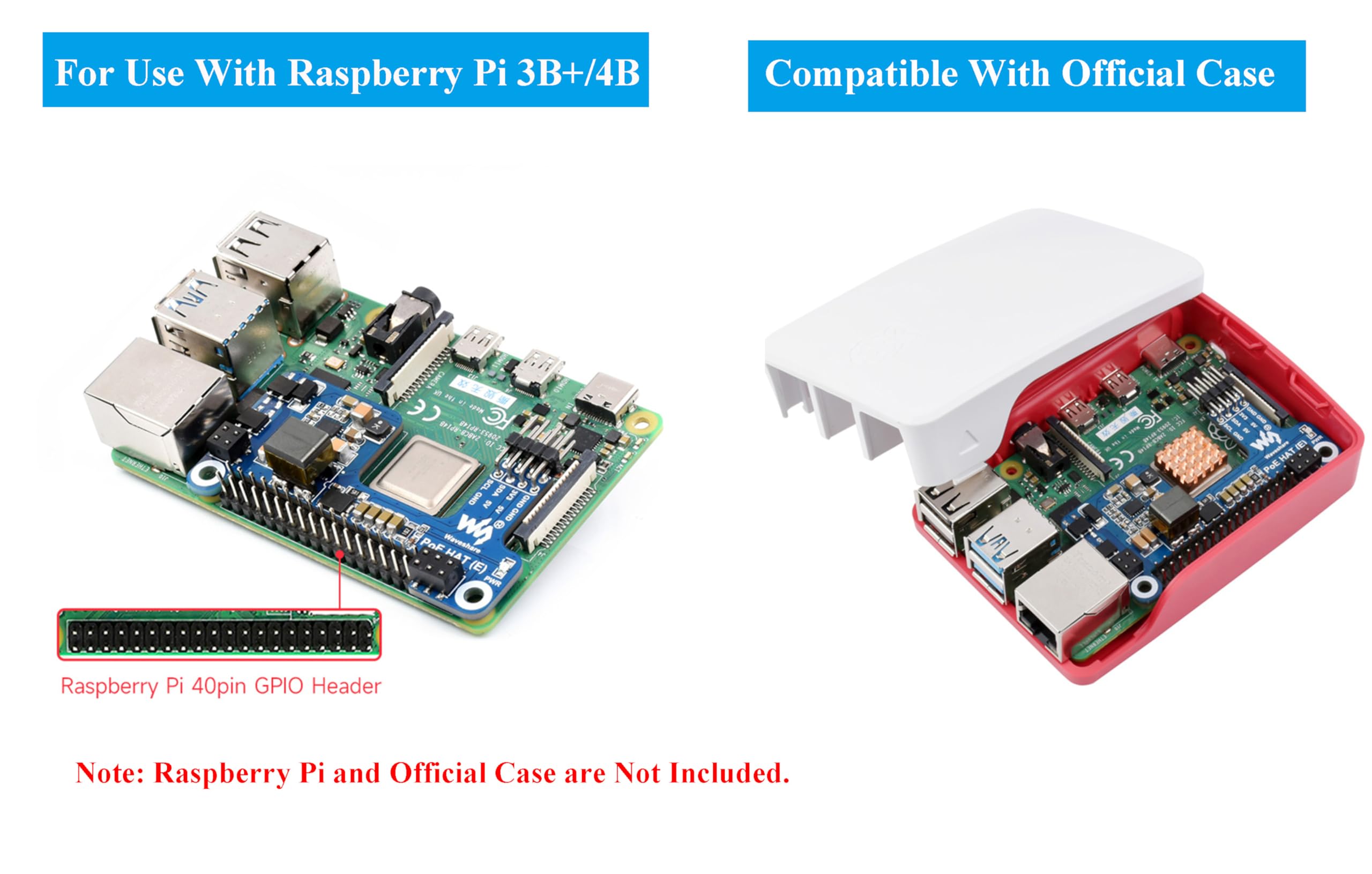 PoE HAT for Raspberry Pi 4B/Raspberry Pi 3B+, Power Over Ethernet (PoE) Support 802.3af PoE Network Standard, Compatible with Raspberry Pi Official Case, Support Connecting Cooling Fan