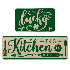 artoid mode this kitchen is blessed luck clover shamrock decorative kitchen mats set of 2, home party home kitchen rugs - 17x29 and 17x47 inch