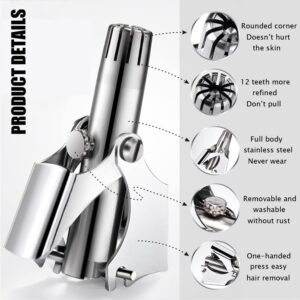 OopsMi Nose Hair Trimmer 3 Pack Unisex Painless with Twelve Dual-Edged Blades.Battery-Free. Waterproof Stainless Steel Nose and Ear Hair Trimmer