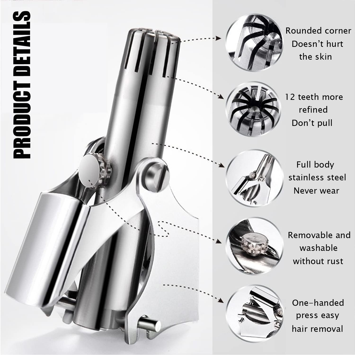 OopsMi Nose Hair Trimmer 3 Pack Unisex Painless with Twelve Dual-Edged Blades.Battery-Free. Waterproof Stainless Steel Nose and Ear Hair Trimmer