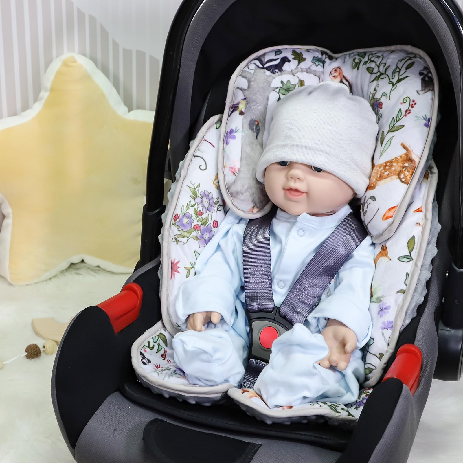 CARUILI 2-in-1 Infant Car Seat Insert for Newborn, Car Seat Head Support Baby Girls Boys, Extra Soft Preemie Carseat Head Support Cushion Pillow for Baby Car Seats, Strollers, Bouncers