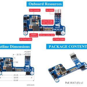 PoE HAT for Raspberry Pi 4B/Raspberry Pi 3B+, Power Over Ethernet (PoE) Support 802.3af PoE Network Standard, Compatible with Raspberry Pi Official Case, Support Connecting Cooling Fan