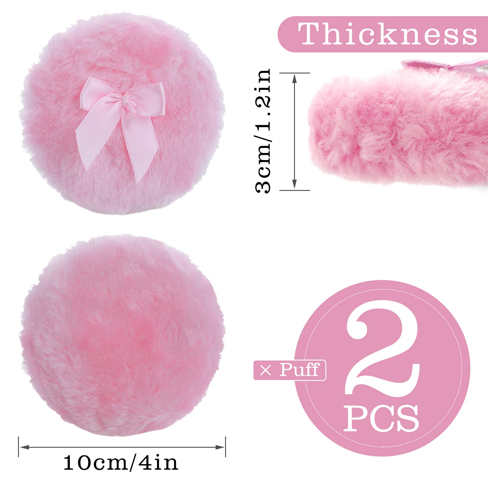 Sibba Large Fluffy Powder Puff, 4 Inch Ultra Soft Washable Reusable Velour Face Body Powder Puff Loose Powder Puffs Wet Dry Makeup Tool (Pink)