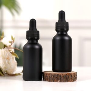 NOOEEISS 24 Pack,1oz Glass Dropper Bottle, Frosted Black Tincture Bottles with Dropper,Pretty Finish for All Kinds of Liquids,Oil Bottles for Hair- Stronger Suction ideal for Leakproof Travel