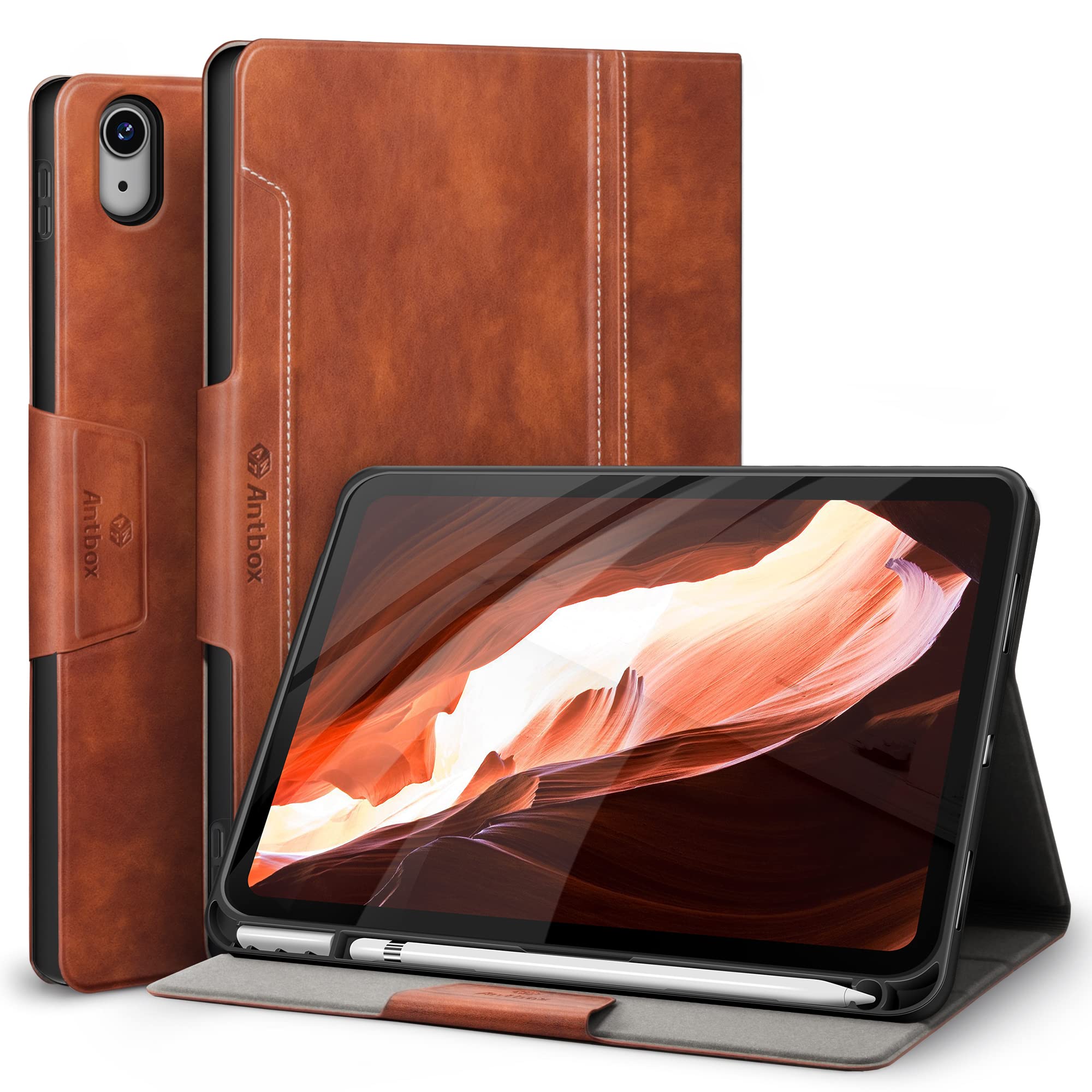 Antbox Case for iPad 10th Generation 10.9'' 2022 with Built-in Pencil Holder Auto Sleep/Wake Function PU Leather Smart Cover for iPad 10th Generation(10.9'') (Brown)