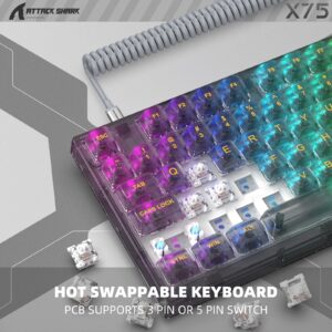 ATTACK SHARK X75 Hotswap Mechanical Gaming Keyboard with USB C Coiled Cable,TKL Tactile Switch,RGB LED,Gasket Mounted,Custom OSA Profile Clear Keycaps for PS4 PS5 Xbox Mac PC Gamer(Black,Outemu)