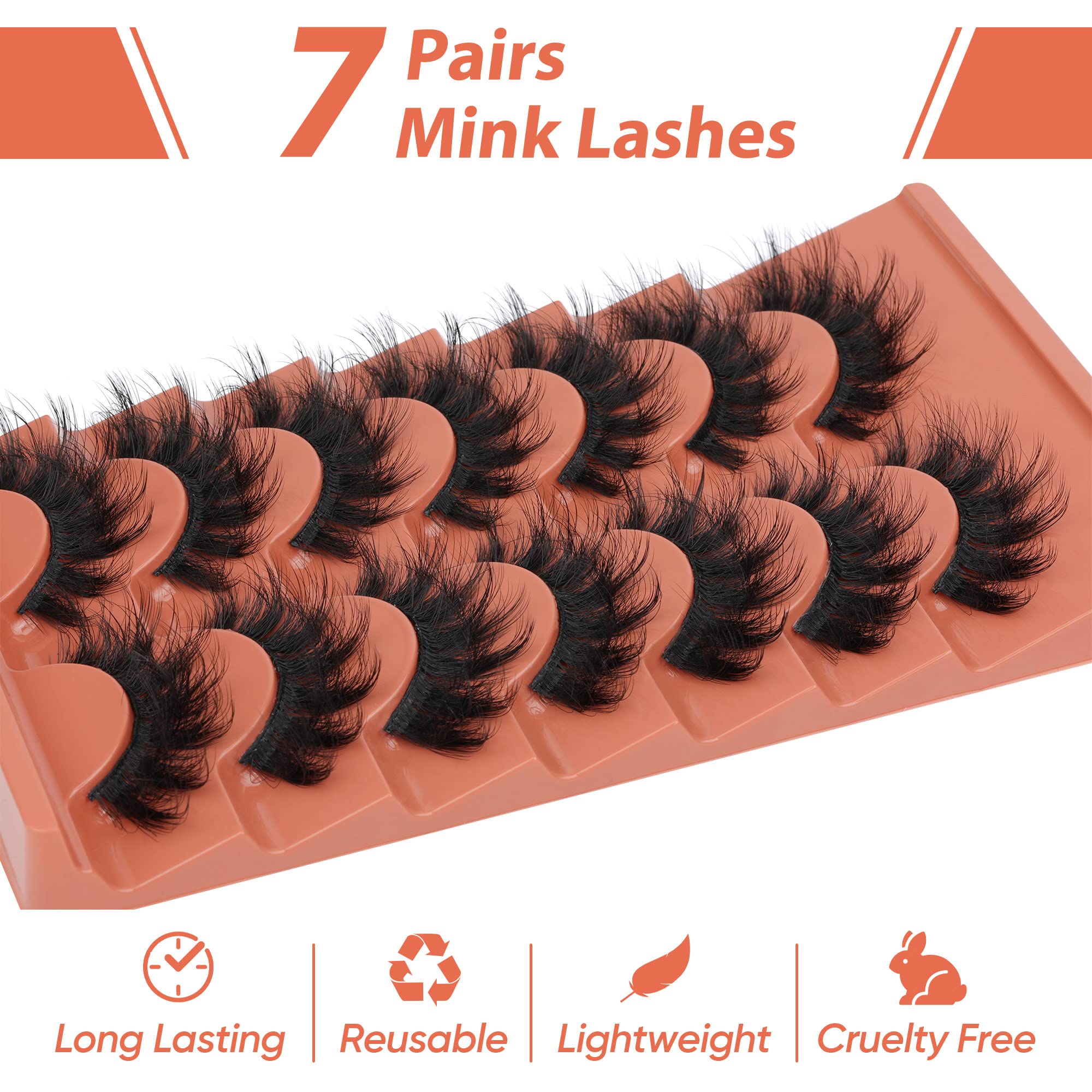 Fluffy Lashes 8D False Eyelashes 20mm Faux Mink Lashes Natural Fake Lashes Thick Volume Eyelashes 7 Pairs Cat Eye Lashes Multipack by TOOCHUNAG