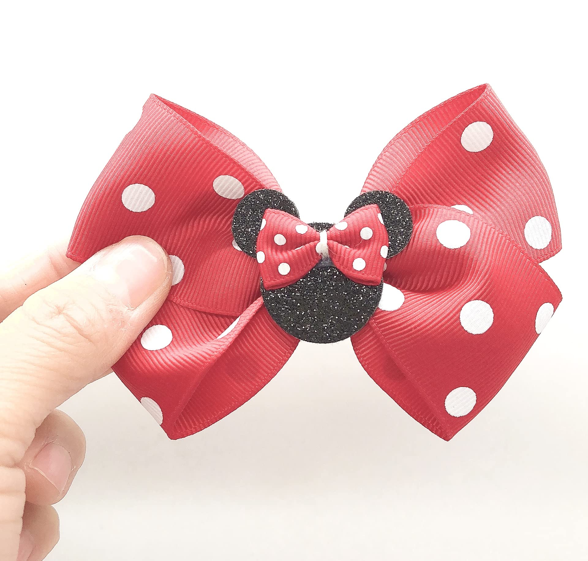 RCJERA Hair Clip, Baby Girl Mouse Ears Hair Bows Clips, 4pcs Polka Dot Hair Accessory for Baby Kids Girls Women, Mice Hair Accessories for Glitter Party Princess Decoration Cosplay