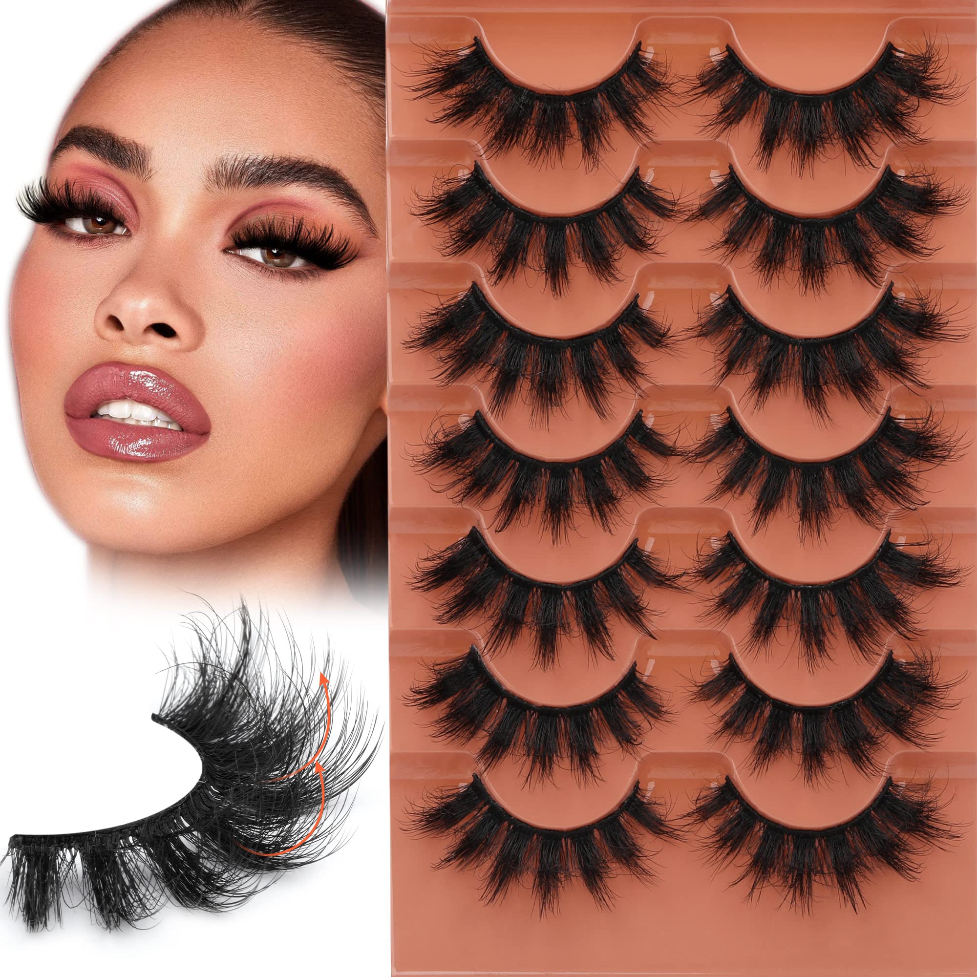 Fluffy Lashes 8D False Eyelashes 20mm Faux Mink Lashes Natural Fake Lashes Thick Volume Eyelashes 7 Pairs Cat Eye Lashes Multipack by TOOCHUNAG