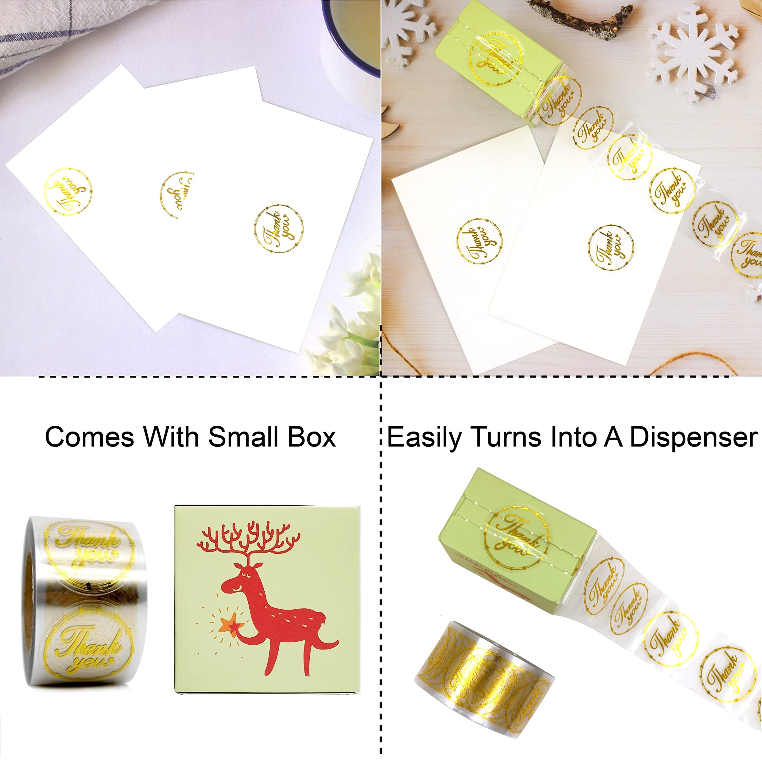 Masper 1.5 inches/500 Thank You Stickers in 6 Clear Gold Foil Designs, Thank You Stickers for Small Business Cards Envelpoes Gifts