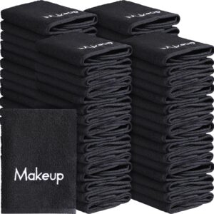 chumia 72 pcs makeup remover towels 13 x 13 face cotton washcloths with makeup embroidery black facial reusable makeup remover cloth soft cleansing makeup washcloths for women