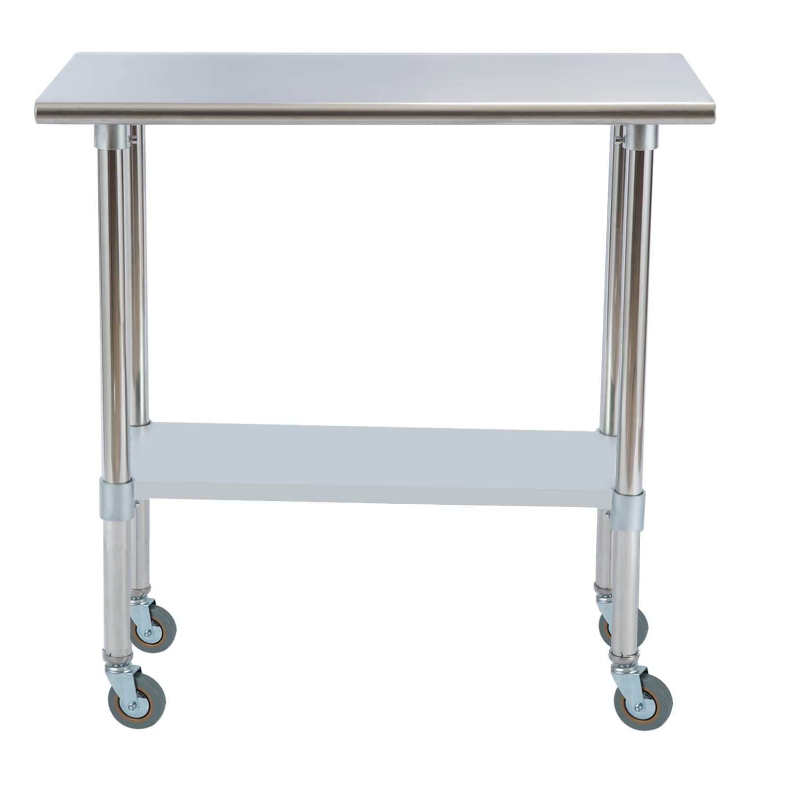 Stainless Steel Work Table w/Undershelf and Casters,30" x 18" inch Commercial Kitchen Work & Prep Table for for Restaurant, Home and Hotel.