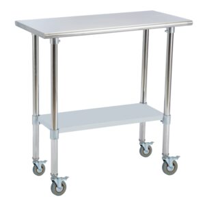 Stainless Steel Work Table w/Undershelf and Casters,30" x 18" inch Commercial Kitchen Work & Prep Table for for Restaurant, Home and Hotel.