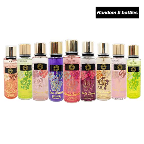 META-BOSEM ( 5-Bottles Included Only Fragrance Mist Body Spray for Women, Flowers & Fruits, Clean Refreshing Perfume Suprising Gift Random Variety Scents, Each 8.4 Fl Oz/250 Ml