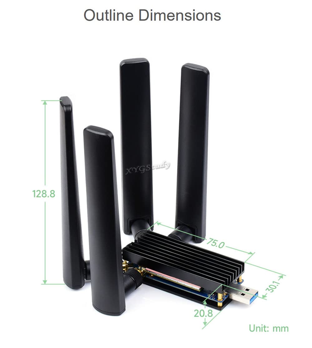 5G DONGLE Module with Quad Antennas USB3.1 Port Aluminum Alloy Heatsink M.2 Key B Interface @XYGStudy (USB to M.2 B Key)