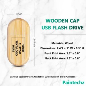 Paintechz Custom Logo Wood USB Flash Drives 100 Pack, Personalized Text Bulk - as Corporate Gifts and Promotional Giveaways - 512MB