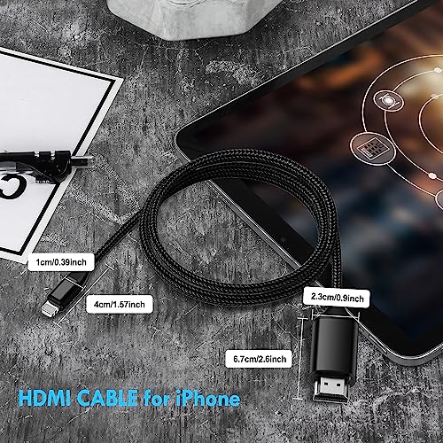 lulaven HDMI Cable for iPhone to TV, Lighting to HDMI Adapter Connector Compatible with iPhone14, 13, 12, 11 & YouTube TV Output with 1080P HD Display, Just Plug and Play (6.6FT, Black)