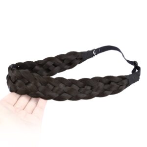 DIGUAN 5 Strands Synthetic Hair Braided Headband Classic Chunky Wide Plaited Braids Elastic Stretch Hairpiece Women Girl Beauty accessory, 56g (Dark Chocolate)