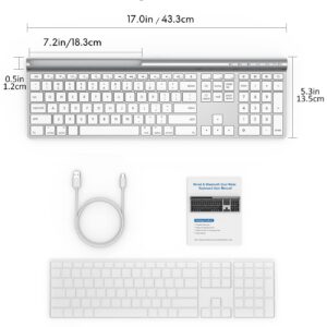 CHESONA Wireless Bluetooth Keyboard, Bluetooth/Wired Dual-Mode Keyboard for MacBook Air/Pro/iMac, Ultra-Slim Rechargeable, Silent Full-Size Keyboard for MacOS/iPadOS/iPhone OS,Silver White