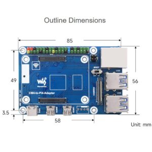 waveshare CM4 to Raspberry Pi 4B Adapter, Alternative Solution for Raspberry Pi 4B, Onboard Standard CM4 Connector, 4-CH USB 3.0 Ports, RJ45 Gigabit Ethernet Port, PoE Header etc.