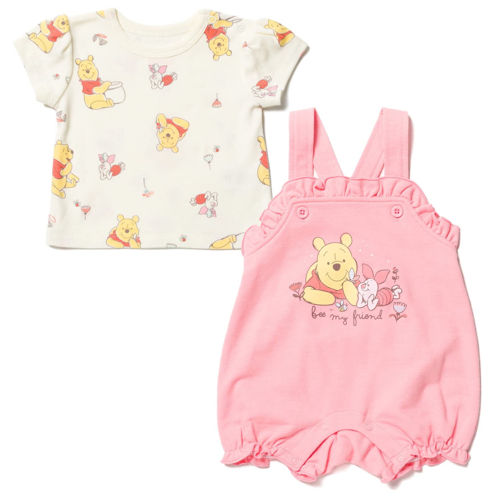 Disney Piglet Winnie the Pooh Newborn Baby Girls French Terry Short Overalls and T-Shirt Pink/White 0-3 Months