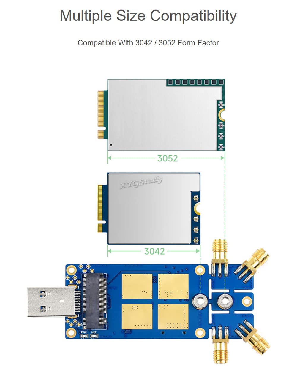 5G DONGLE Module with Quad Antennas USB3.1 Port Aluminum Alloy Heatsink M.2 Key B Interface @XYGStudy (USB to M.2 B Key)