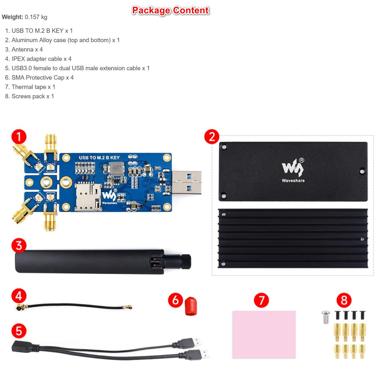 5G DONGLE Module with Quad Antennas USB3.1 Port Aluminum Alloy Heatsink M.2 Key B Interface @XYGStudy (USB to M.2 B Key)