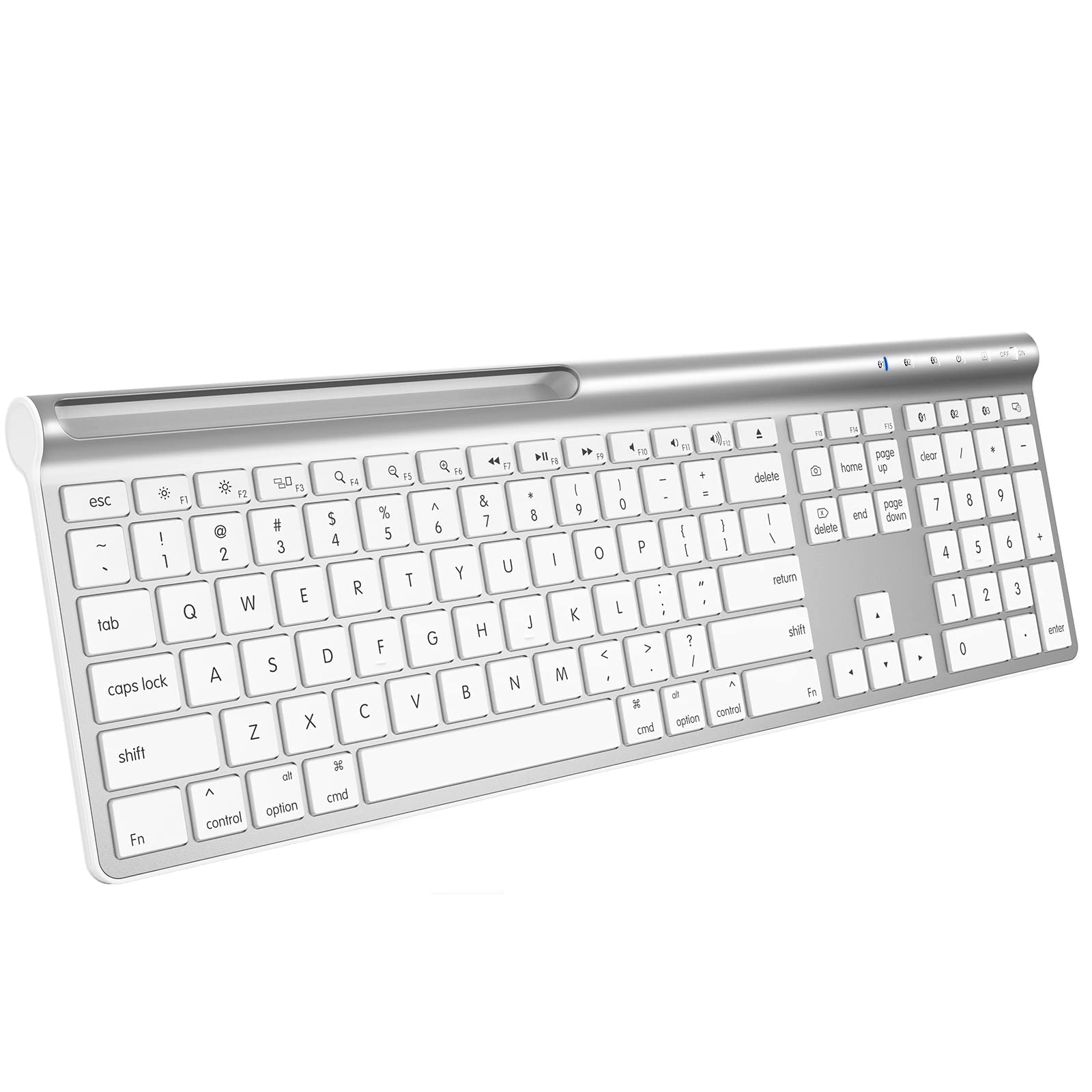 CHESONA Wireless Bluetooth Keyboard, Bluetooth/Wired Dual-Mode Keyboard for MacBook Air/Pro/iMac, Ultra-Slim Rechargeable, Silent Full-Size Keyboard for MacOS/iPadOS/iPhone OS,Silver White