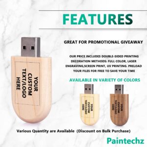 Paintechz Custom Logo Wood USB Flash Drives 100 Pack, Personalized Text Bulk - as Corporate Gifts and Promotional Giveaways - 512MB