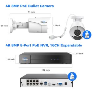 [4K HD+3TB HDD] Hiseeu 4K Security Camera System, PoE Security Camera System w/4pcs IP PoE Cameras, 121° Wide View, IP67 Waterproof, Free Remote Access, WDR, Human Detect, 7/24 Record