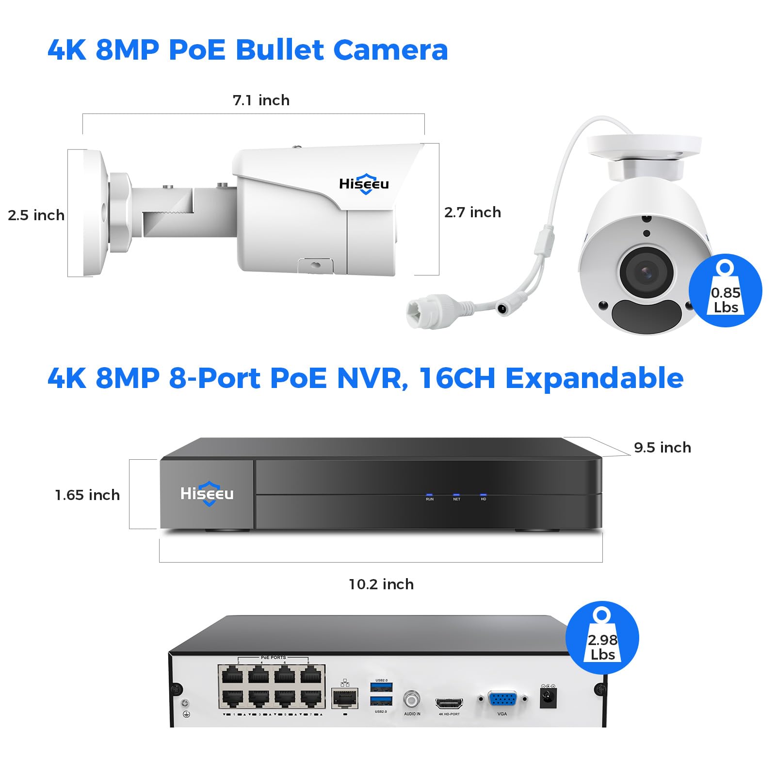 [4K HD+3TB HDD] Hiseeu 4K Security Camera System, PoE Security Camera System w/4pcs IP PoE Cameras, 121° Wide View, IP67 Waterproof, Free Remote Access, WDR, Human Detect, 7/24 Record