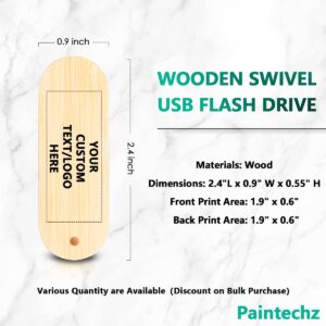 Paintechz Custom Logo Wood USB Flash Drives 100 Pack, Personalized Text Bulk - as Corporate Gifts and Promotional Giveaways - 512MB