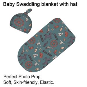 Qwalnely Swaddling Blanket for Baby, Sleeping Sacks, Unisex Baby Stuff with Hat, Western