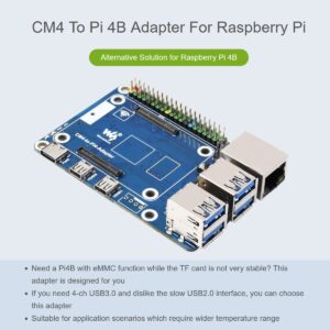 waveshare CM4 to Raspberry Pi 4B Adapter, Alternative Solution for Raspberry Pi 4B, Onboard Standard CM4 Connector, 4-CH USB 3.0 Ports, RJ45 Gigabit Ethernet Port, PoE Header etc.