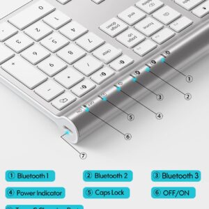 CHESONA Wireless Bluetooth Keyboard, Bluetooth/Wired Dual-Mode Keyboard for MacBook Air/Pro/iMac, Ultra-Slim Rechargeable, Silent Full-Size Keyboard for MacOS/iPadOS/iPhone OS,Silver White