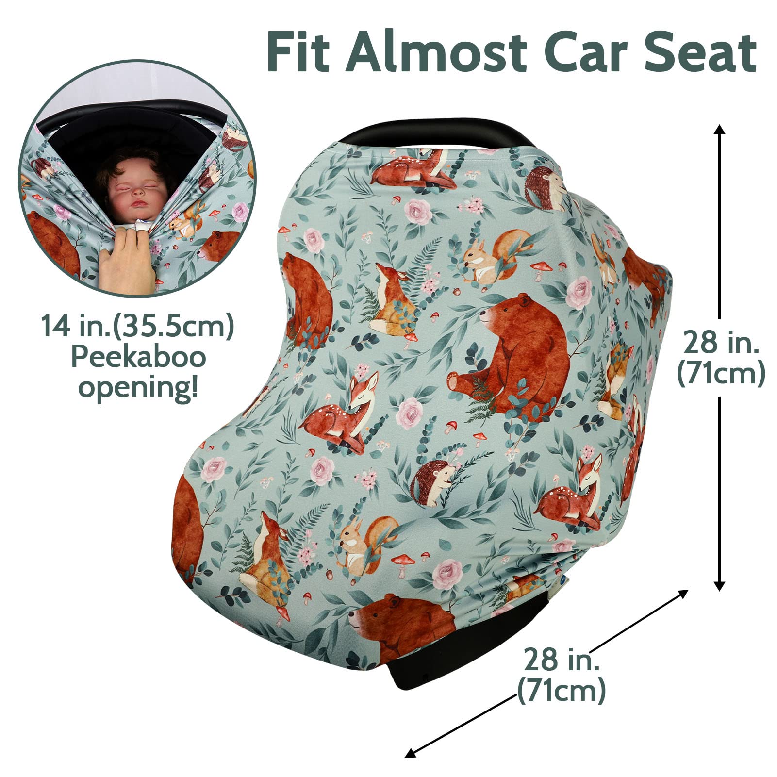 Baby Carseat Cover Boys & Girls, Peekaboo Opening Minky Carseat Canopy, Woodland Animals