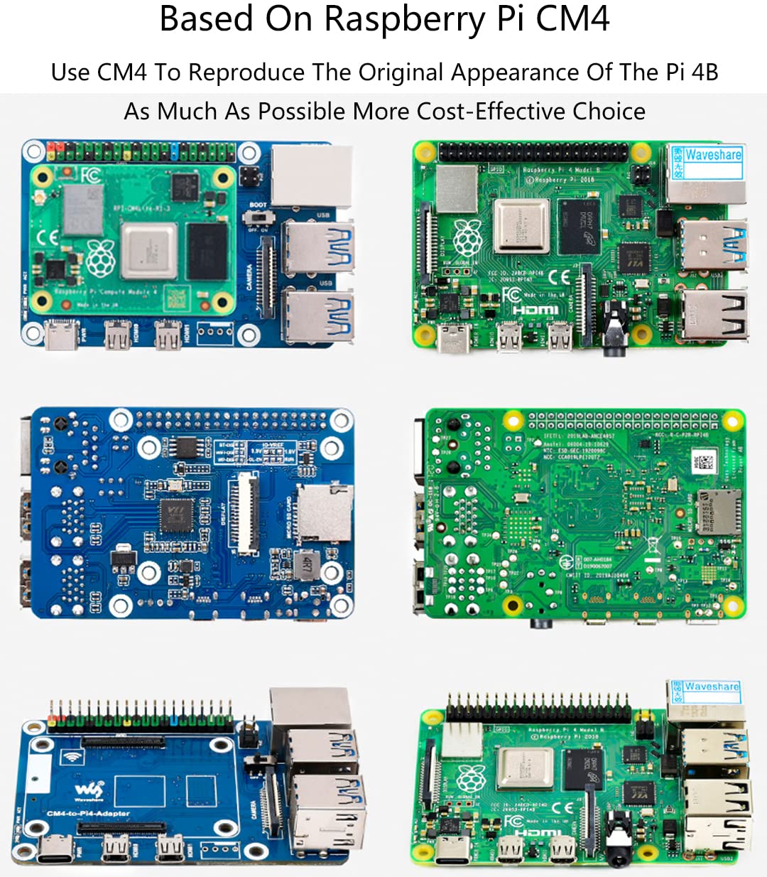 Compute Module 4 to Raspberry Pi 4B Adapter, Based on Compute Module 4 to Reproduce Original Appearance of Pi 4, Alternative for Raspberry Pi 4B,Compatible with Pi 4B Series Hats