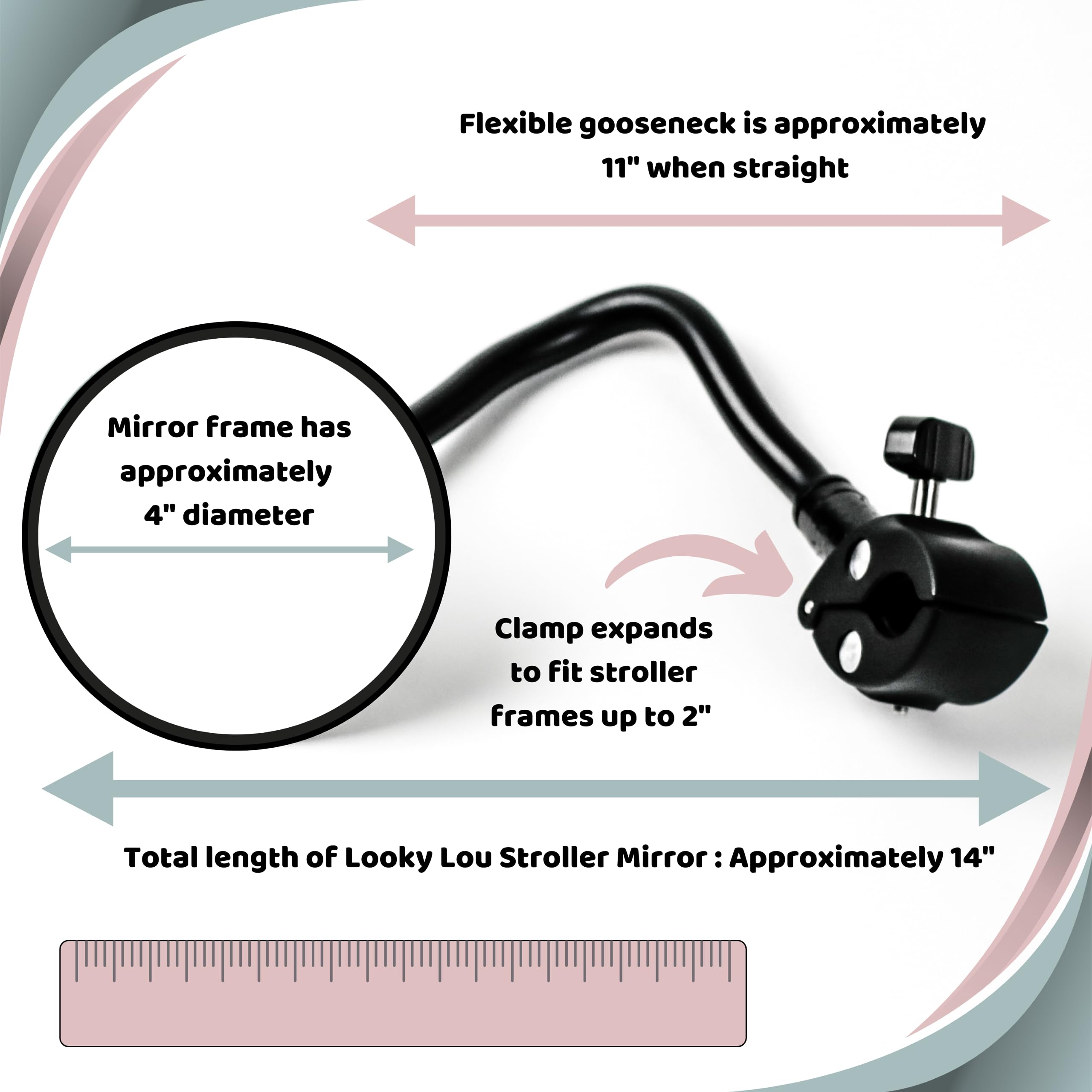 Pramglam Looky Lou Stroller Mirror - See Your Baby's Face on Stroller Walks. Stroller Accessories to Connect & Engage with Baby or Toddler in Pram or Jogging Stroller. Universal Stroller Attachment.