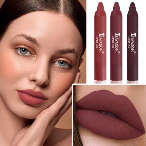 XINGXYUEL 3PCS Nude Lipstick Set Matte Lip Stick Waterproof Long Lasting Lipstick Non-Stick Cup Velvet Lip Gloss Lip Stain Professional Lip Makeup Matte Lipstick Set D