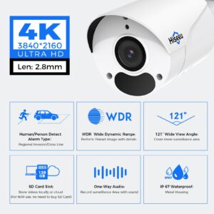 [4K HD+3TB HDD] Hiseeu 4K Security Camera System, PoE Security Camera System w/4pcs IP PoE Cameras, 121° Wide View, IP67 Waterproof, Free Remote Access, WDR, Human Detect, 7/24 Record