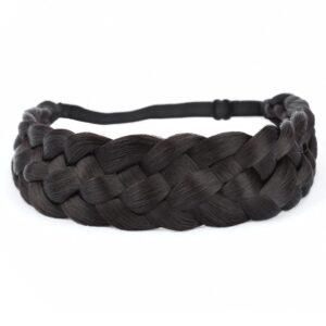 DIGUAN 5 Strands Synthetic Hair Braided Headband Classic Chunky Wide Plaited Braids Elastic Stretch Hairpiece Women Girl Beauty accessory, 56g (Dark Chocolate)