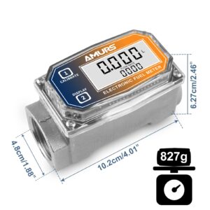 Turbine Flow Meter Fuel Flowmeter with LCD Display Oil Fuel Flowmeter 1 inch Stainless Steel Digital Flowmeter with NPT Counter for Measure Diesel Kerosene Gasoline