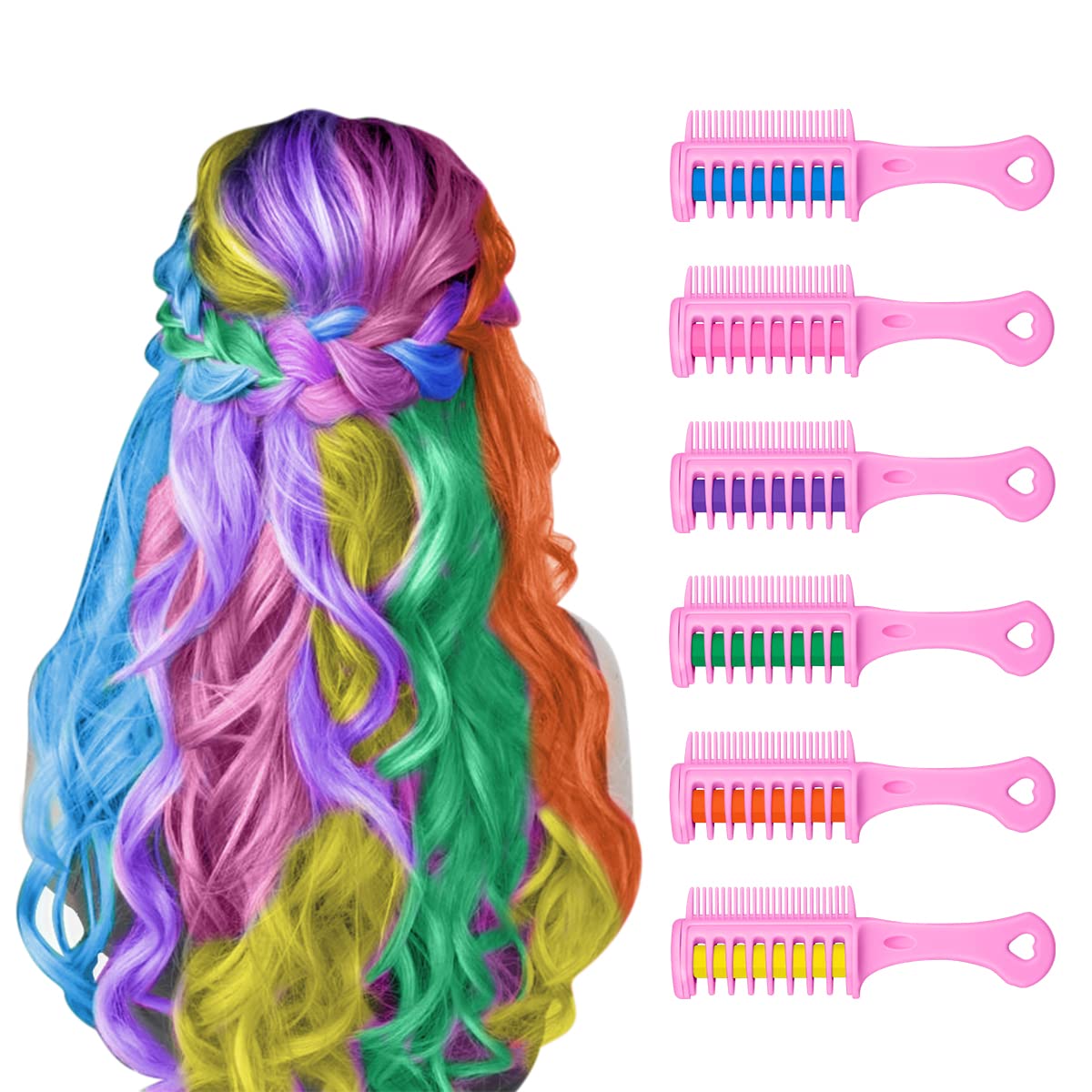 New Hair Chalk Comb for Girls and Kids with light hair, Washable Temporary Hair Color Dye for Kids Ages 5 6 7 8 9 10+ Birthday Party Gift Cosplay DIY, Christmas, Halloween