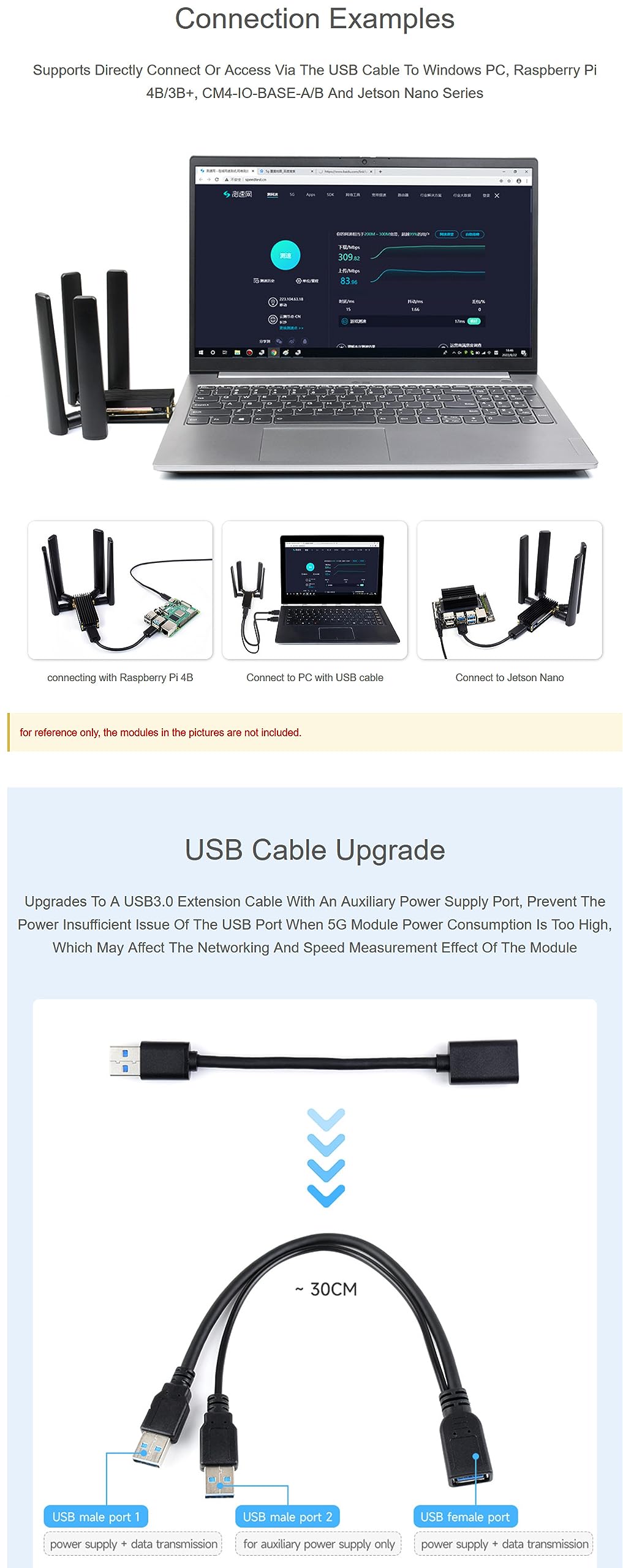 5G DONGLE Module with Quad Antennas USB3.1 Port Aluminum Alloy Heatsink M.2 Key B Interface @XYGStudy (USB to M.2 B Key)