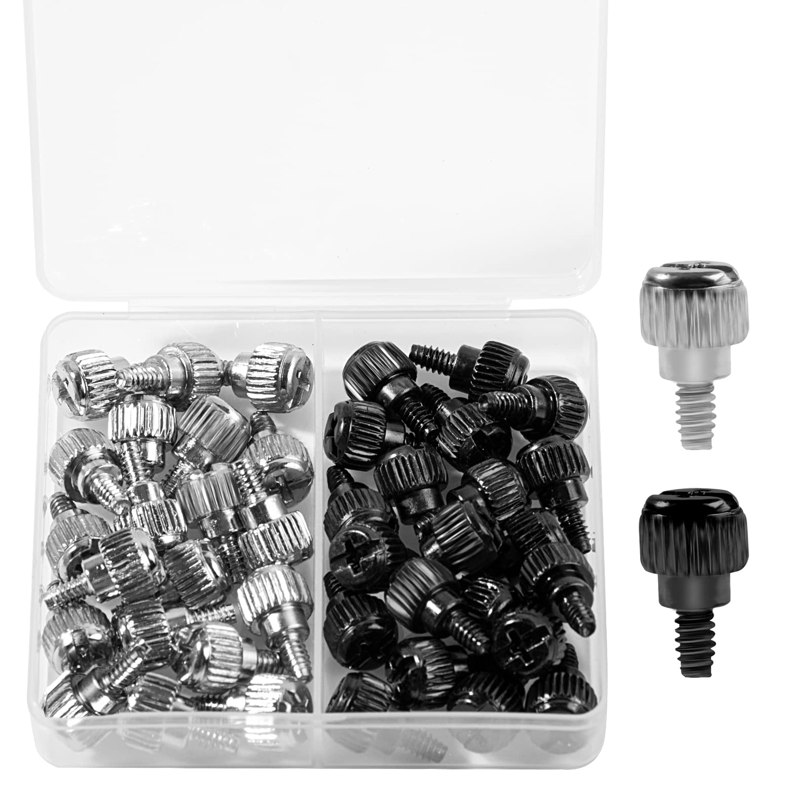 Zmbroll 40Pcs Computer Case Thumbscrews 6#-32x6 M3.5 Phillips Head Hard Drive Thumb Screws PC Case Full Thread Fasteners Black+Silver Screws for Cover Power Supply Hard Drives