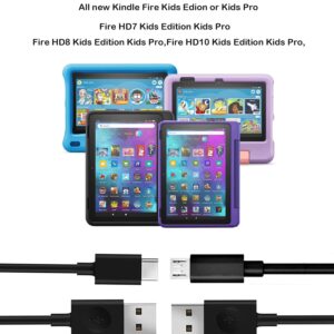 Kids Fire Tablet Charger with 5Ft USB C&Micro USB Cord Fit for Fire HD 7 8 10 Kids Edition,Fire 7 8 10 Plus Kids Pro and Kindle Kids Edition…